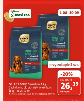 Sucha karma dla psa SELECT GOLD Sensitive Mini Adult Complete promocja w MAXI ZOO