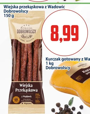 Kiełbasa wiejska przekąskowa z Wadowic Dobrowolscy promocja w Kupiec