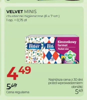 Chusteczki higieniczne Velvet Minis 6-pak promocja w Drogerie Jawa