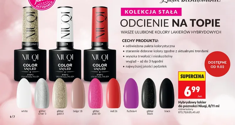 Hybrydowy lakier do paznokci, różne kolory promocja w Biedronka