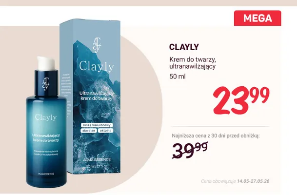 Krem do twarzy ultranawilżający Clayly promocja w Rossmann