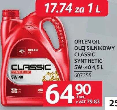 Olej silnikowy Classic Synthetic 5W-40 4.5 l Orlen Oil promocja w Selgros