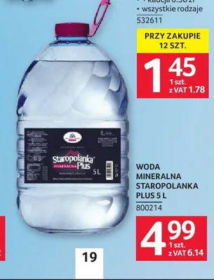 Woda mineralna niegazowana Staropolanka Plus promocja w Selgros