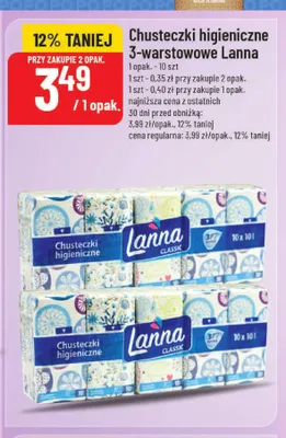 Chusteczki higieniczne 3-warstwowe Lanna promocja w POLOmarket