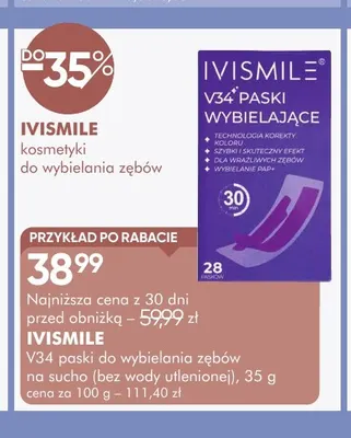 Paski do wybielania zębów na sucho bez wody utlenionej Ivismile V34 promocja w Super-Pharm