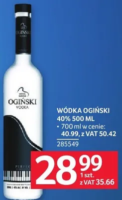 Wódka Ogiński 40% 500ml z 700ml w cenie promocja w Selgros