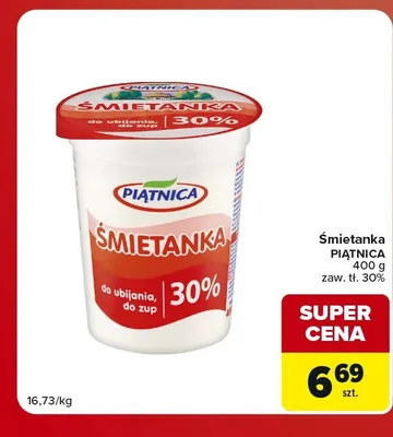 Śmietanka Piątnica 30% promocja w Carrefour Market