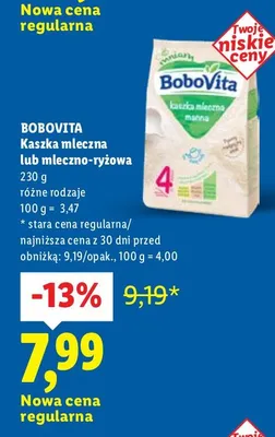 Kaszka mleczna lub mleczno-ryżowa różne rodzaje promocja w Lidl
