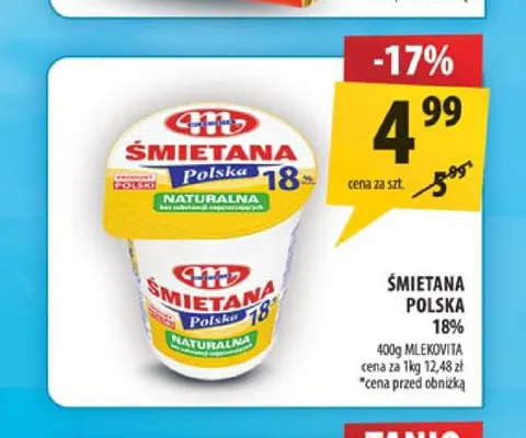 Śmietana Polska Mlekovita 18% promocja w Arhelan