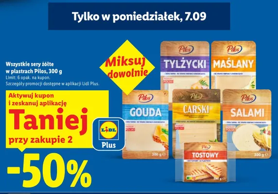 Ser żółty w plastrach Tylżycki Pilos promocja w Lidl