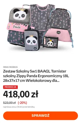 Zestaw szkolny 5w1 BAAGL Tornister szkolny Zippy Panda ergonomiczny 18 l promocja w Empik