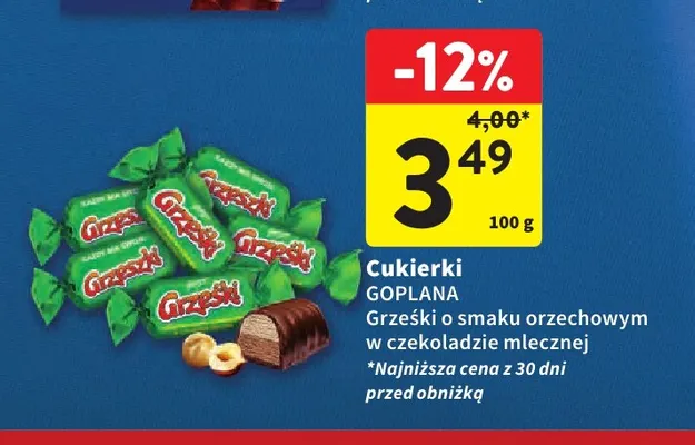 Cukierki Grześki o smaku orzechowym w czekoladzie mlecznej promocja w Intermarche