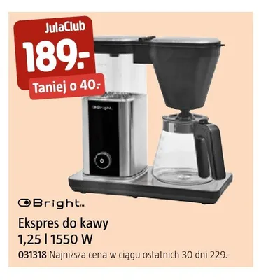 Ekspres do kawy Bright 1,25 l 1550W promocja w Jula