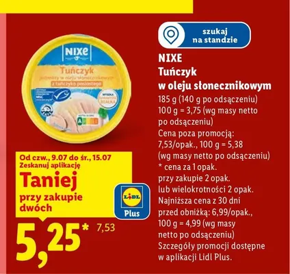 Tuńczyk w oleju słonecznikowym Nixe promocja w Lidl