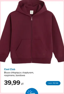 Bluza chłopięca z kapturem rozpinana bordowa Cool Club promocja w Smyk