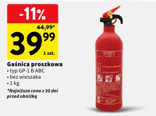 Gaśnica proszkowa typ GP-1 B ABC bez wieszaka 1 kg promocja w Intermarche