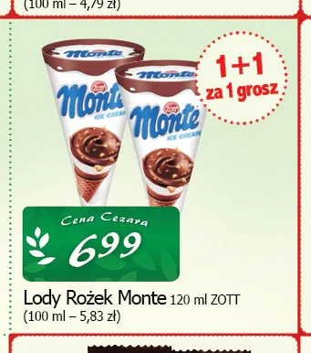 Lody Rożek Monte Zott promocja w CEZAR Delikatesy