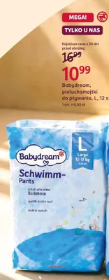 Pieluchomajtki do pływania Babydream L 12-pak promocja w Rossmann