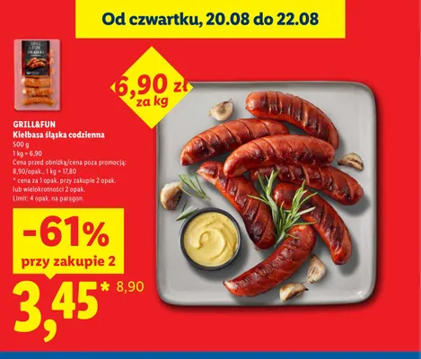 Kiełbasa śląska codzienna Grill & Fun promocja w Lidl