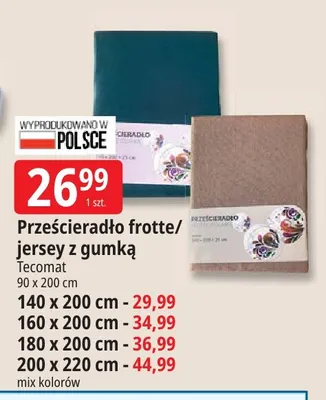 Prześcieradło frotte/jersey z gumką Tecomat 200x220 cm promocja w Leclerc