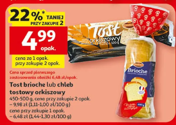 Tost brioche lub chleb tostowy orkiszowy promocja w Auchan