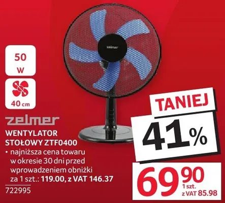 Wentylator stołowy ZELMER ZTF0400 promocja w Selgros