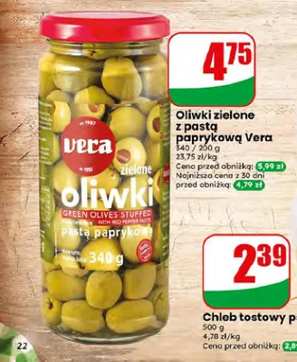 Oliwki zielone z pastą paprykową Vera promocja w Dino