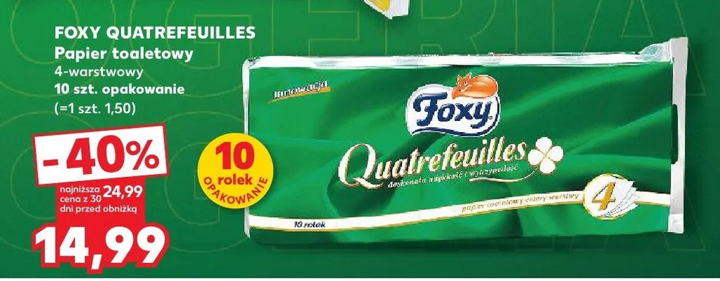Papier toaletowy Foxy Quatrefeuilles 4-warstwowy 10-pak promocja w Kaufland