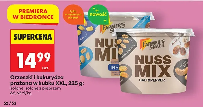 Orzeszki i kukurydza prażona w kubku XXL solone z pieprzem promocja w Biedronka