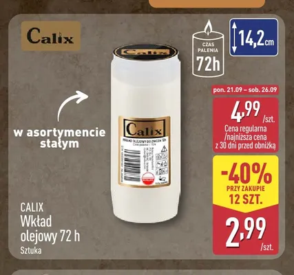Wkład olejowy 72 h Calix promocja w Aldi