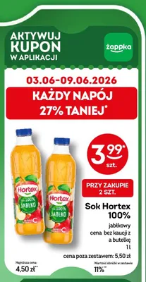 Sok Hortex 100% jabłkowy promocja w Żabka
