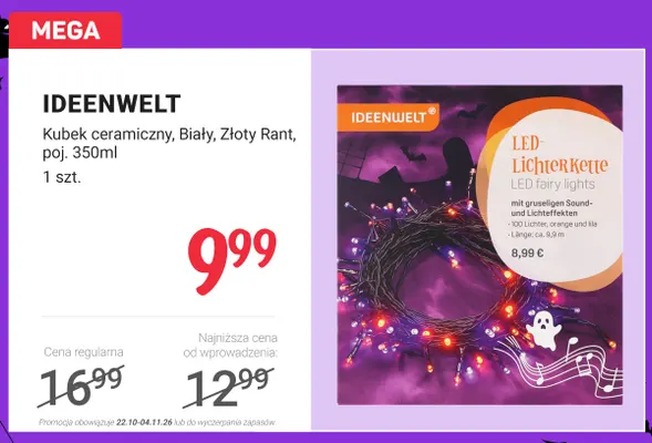 Kubek ceramiczny biały złoty rant 350 ml Ideenwelt promocja w Rossmann
