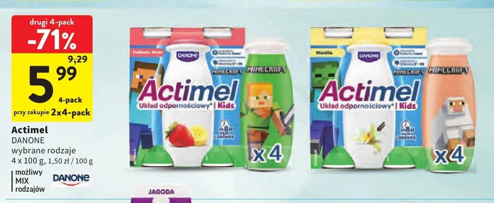 Napój jogurtowy Danone Actimel Kids waniliowy 4-pak promocja w Intermarche