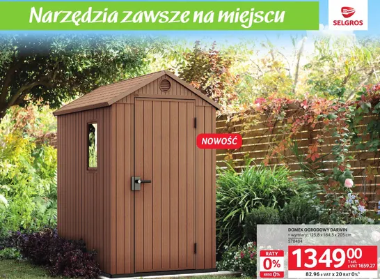 Domek ogrodowy Darwin wymiary 125,8x184,5x205 cm promocja w Selgros