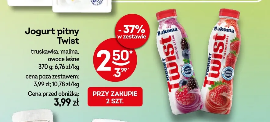 Jogurt pitny Bakoma Twist owoce leśne promocja w Żabka