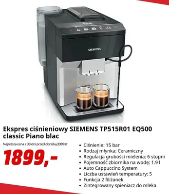 Ekspres ciśnieniowy Siemens EQ500 Classic Piano blac promocja w Media Markt