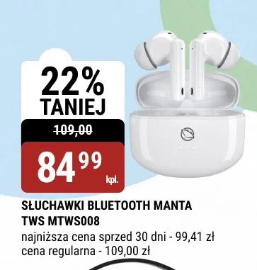 Słuchawki Bluetooth MANTA TWS MTWS008 promocja w bi1