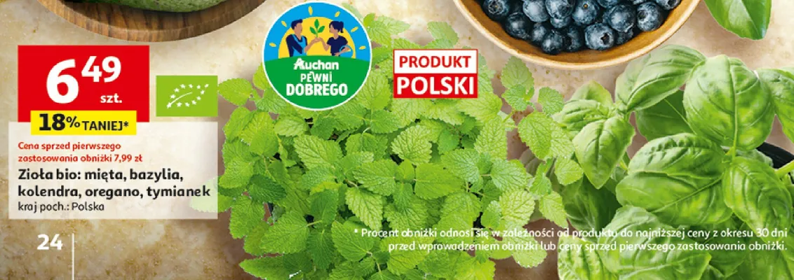 Zioła bio mięta polskie promocja w Auchan