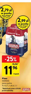 Piwo Harnaś jasne pełne 4-pak 500 ml promocja w Intermarche
