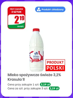 Mleko spożywcze świeże Krasula 3,2% promocja w Dino