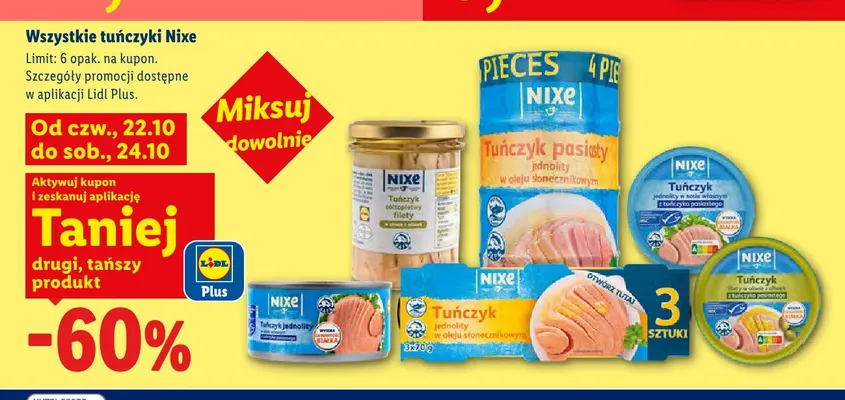 Tuńczyk jednolity w sosie własnym Nixe promocja w Lidl