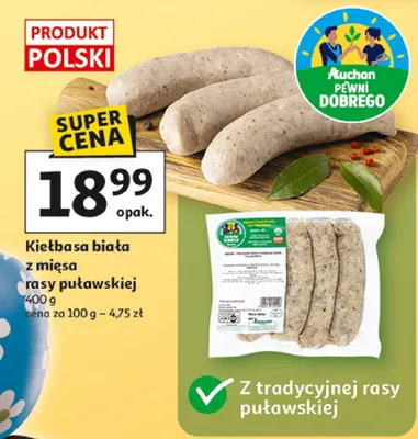 Kiełbasa biała z mięsa rasy puławskiej promocja w Auchan