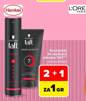 Kosmetyki do stylizacji włosów Taft promocja w Carrefour Market