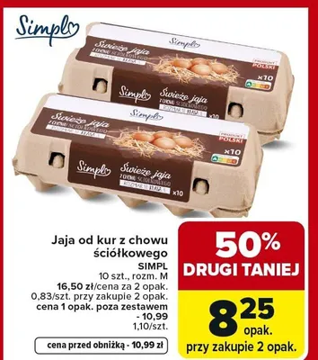 Jaja od kur z chowu ściółkowego Simpl promocja w Carrefour Market