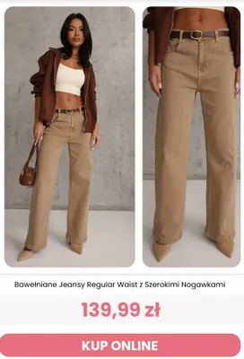 Bawełniane jeansy Regular Waist z szerokimi nogawkami Renee promocja w Renee