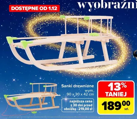 Sanki drewniane 90x30x42 cm promocja w Carrefour