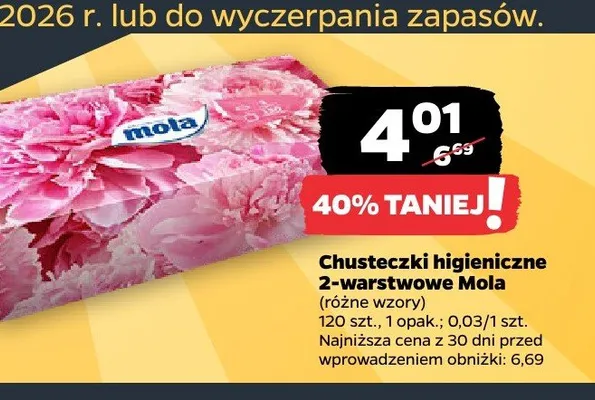 Chusteczki higieniczne 2-warstwowe Mola promocja w Netto
