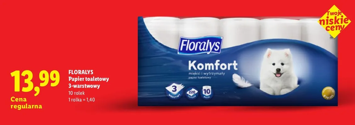 Papier toaletowy Floralys Komfort 3-warstwowy 10-pak promocja w Lidl