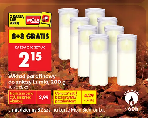 Wkład parafinowy do zniczy Lumia promocja w Biedronka