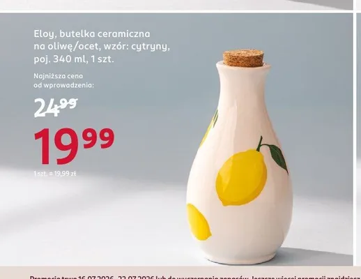 Butelka ceramiczna na oliwę ocet Eloy wzór cytryny 340 ml promocja w Rossmann